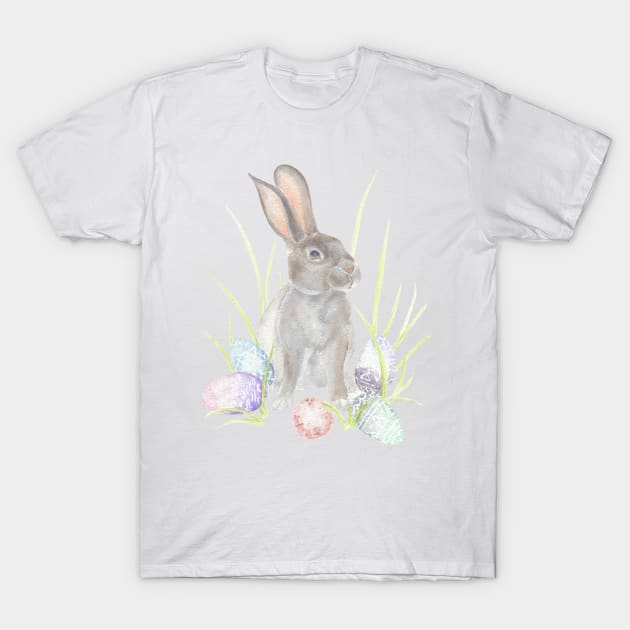 Easter Bunny with Pastel Eggs T-Shirt by paintingbetweenbooks